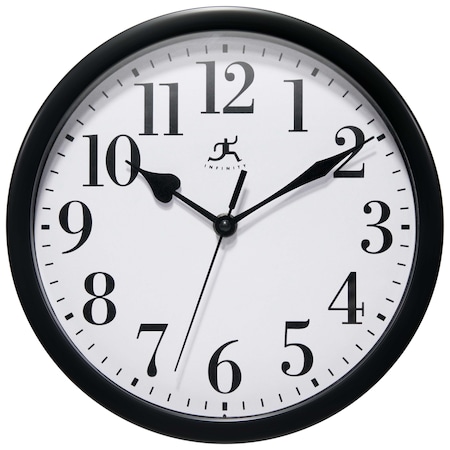 Infinity Instruments Black Plastic wall clock, 9.5/8" 20048BK-4400